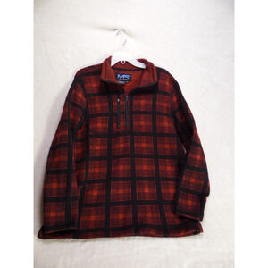 Mack Russo Sweater Mens Medium Red Plaid Long Sleeve Fleece Pullover‎ EUC